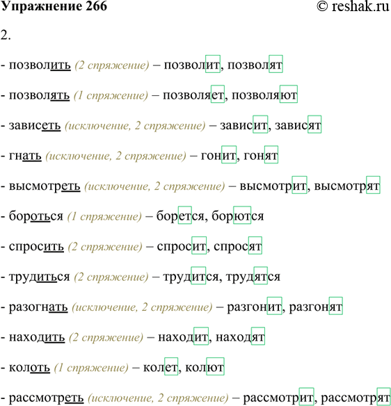 Изображение 266. 1. Рассмотрите таблицу в опорном материале.II спряжениеглаголы на -итъпозволить и др. (кроме брить, стелить)7 глаголов на -етьвидеть  ненавидеть...